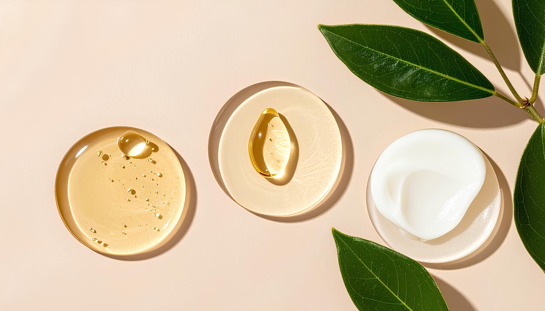 A minimal flatlay of skincare textures in natural light